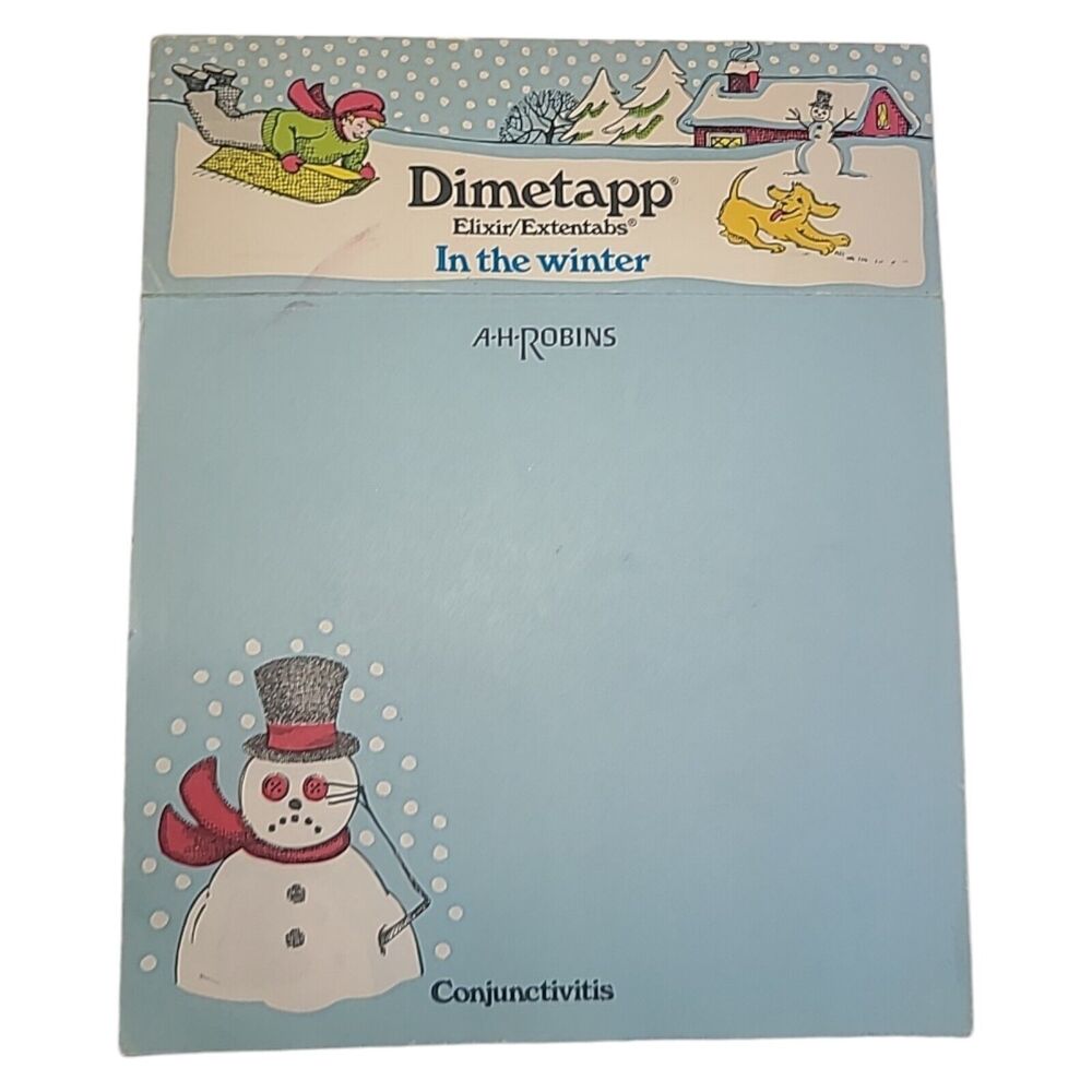 Vintage 1975 Dimetapp Doctors Office Notepad Conjunctivitis Pink Eye Snowman